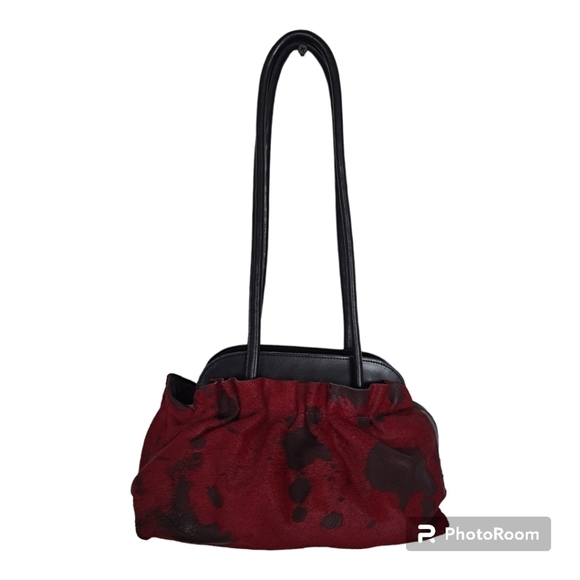 Carlo Pulicati cowhide leather handbag shoulder bag red & black Made in … - Picture 4 of 14